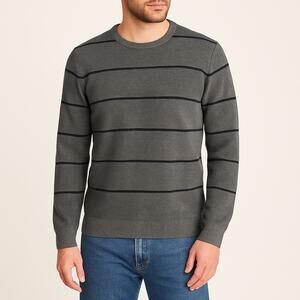 Goodthreads Gray Stripe 100% Cotton Crewneck Sweater Men’s Medium